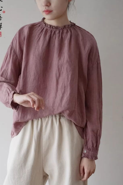 Spring loose fitting linen blouse C5427