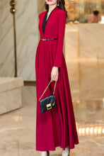 Load image into Gallery viewer, Burgundy spring and autumn V-neck long dress C4175
