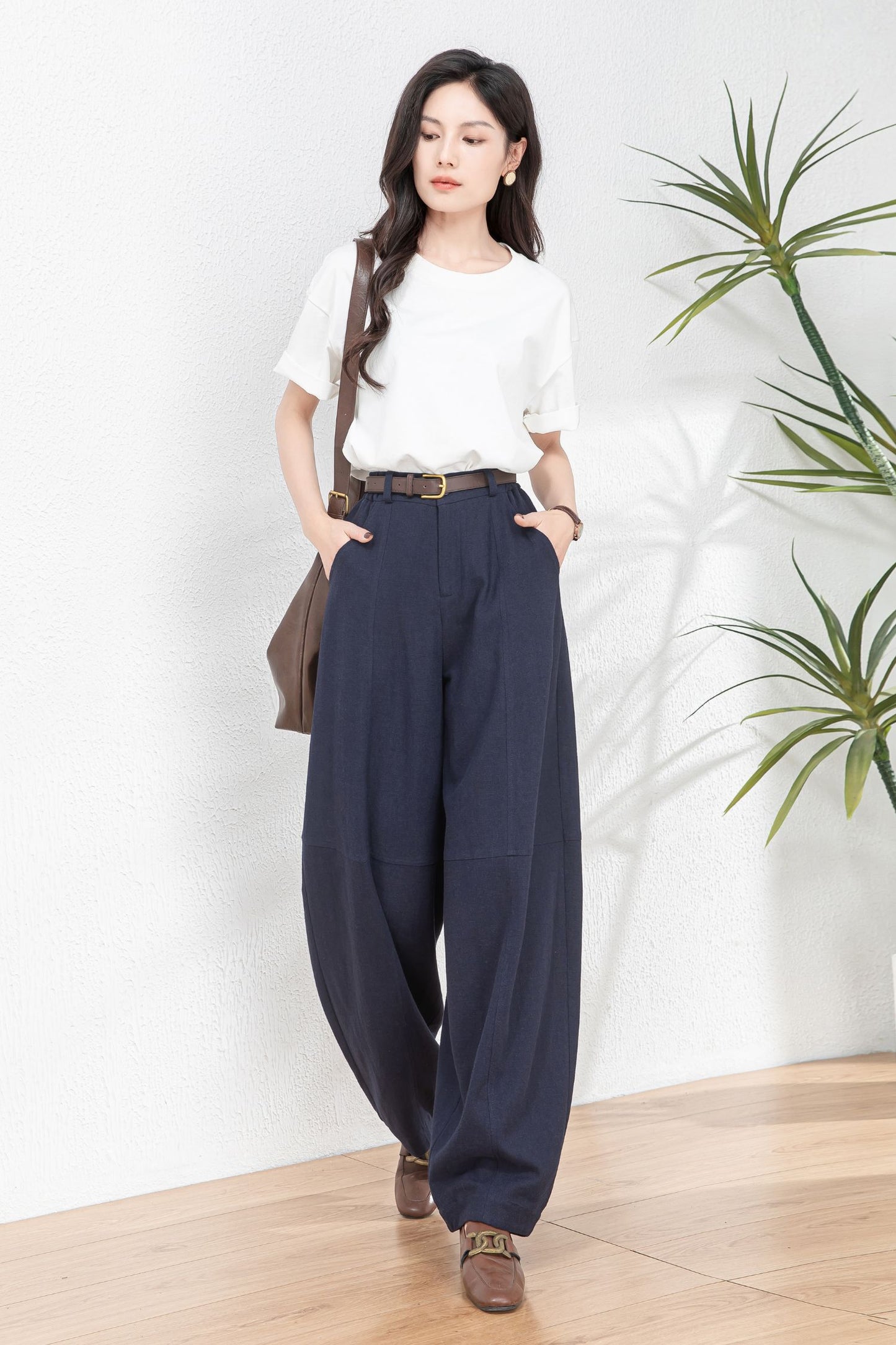 Womens wide leg Linen pants c4769