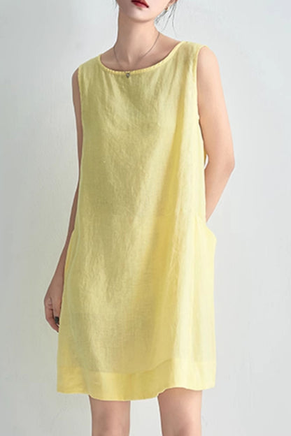 Summer yellow tank dress women C5062