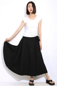 Linen maxi black summer skirt C334