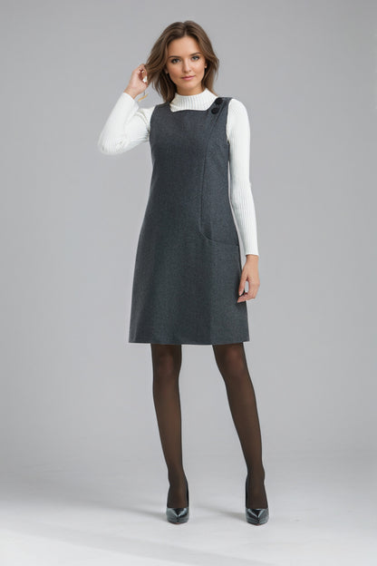 Sleeveless Apron Wool Dress,Women Knee-lengh Dress C5142
