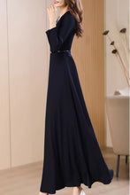 Load image into Gallery viewer, Navy blue spring and autumn V-neck long dress C4174
