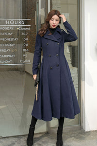 Navy Blue Long Wool Princess Coat  C2578