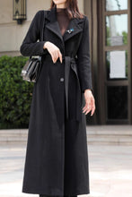 Load image into Gallery viewer, Tie belt long trench wool coat women C4603
