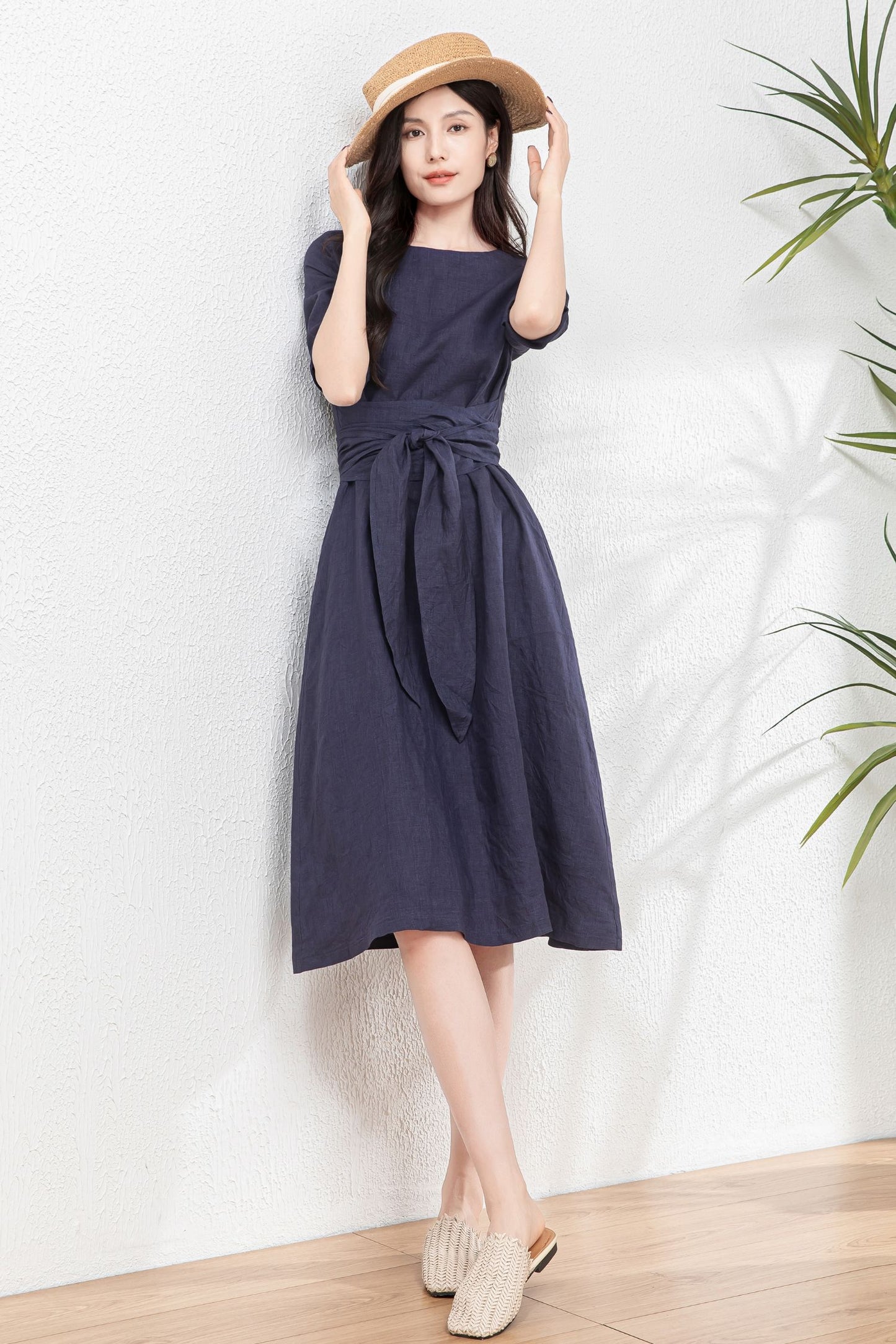 Women's Linen Dress with belted c4760