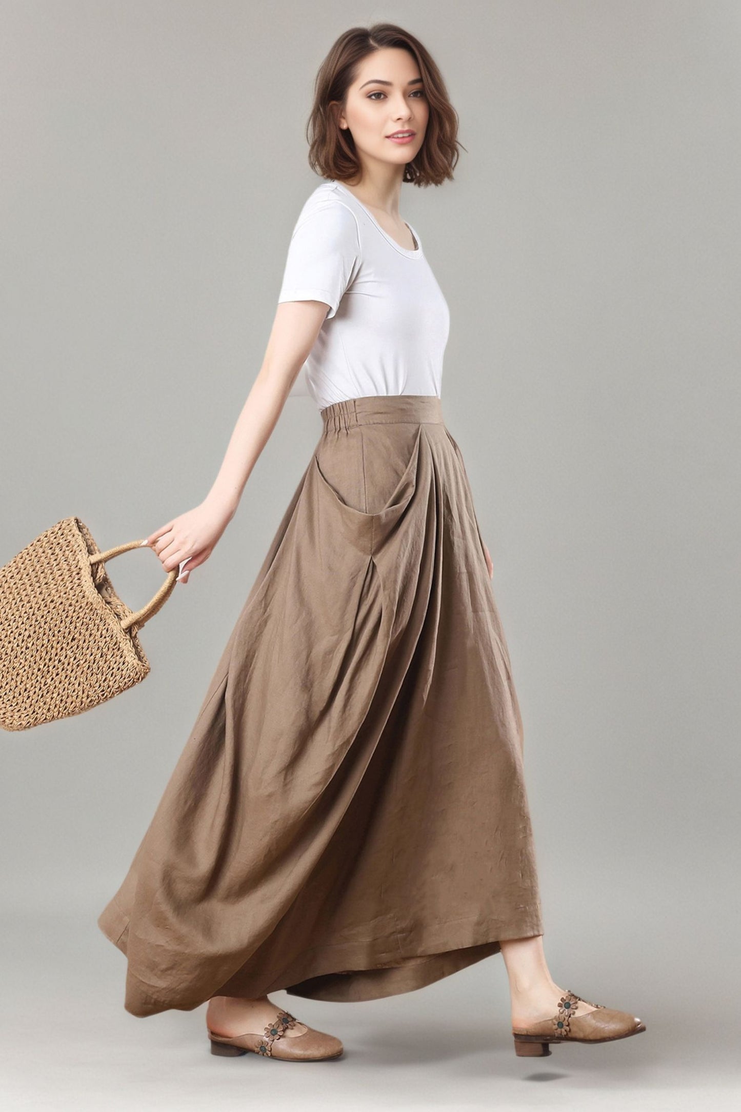 Long Asymmetrical Linen Skirt C5405
