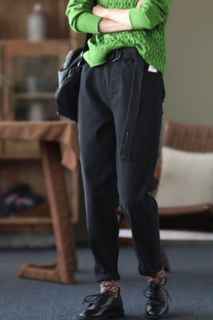 Elastic waist long cotton pants C4668