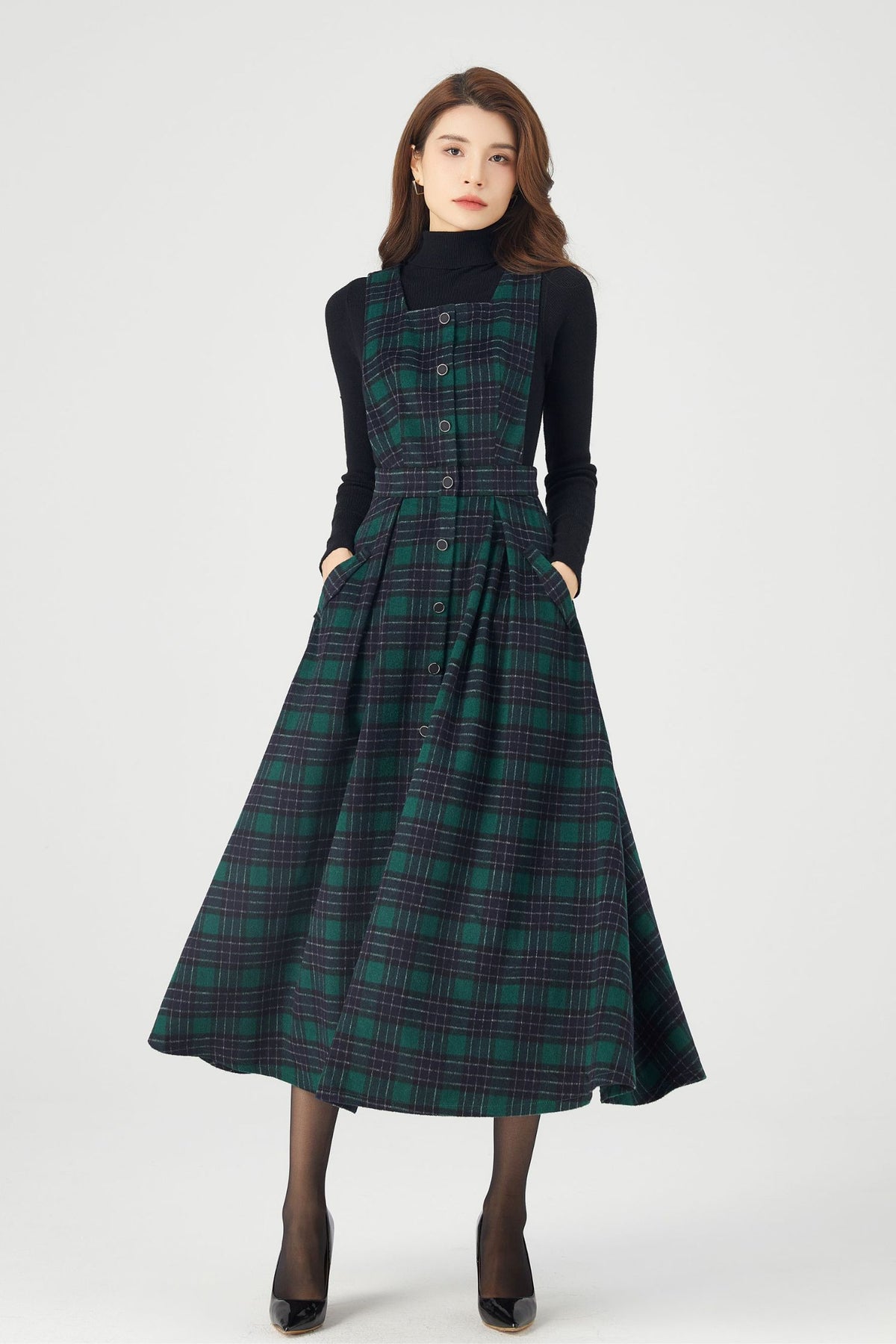 fitted plaid dress Wool A-Line with Waist and Sleeveless Design Plaid / L BLACK PROM DRESS 2019 Care Instructions Dry ✨ For Love & Size:50 Unhemmed