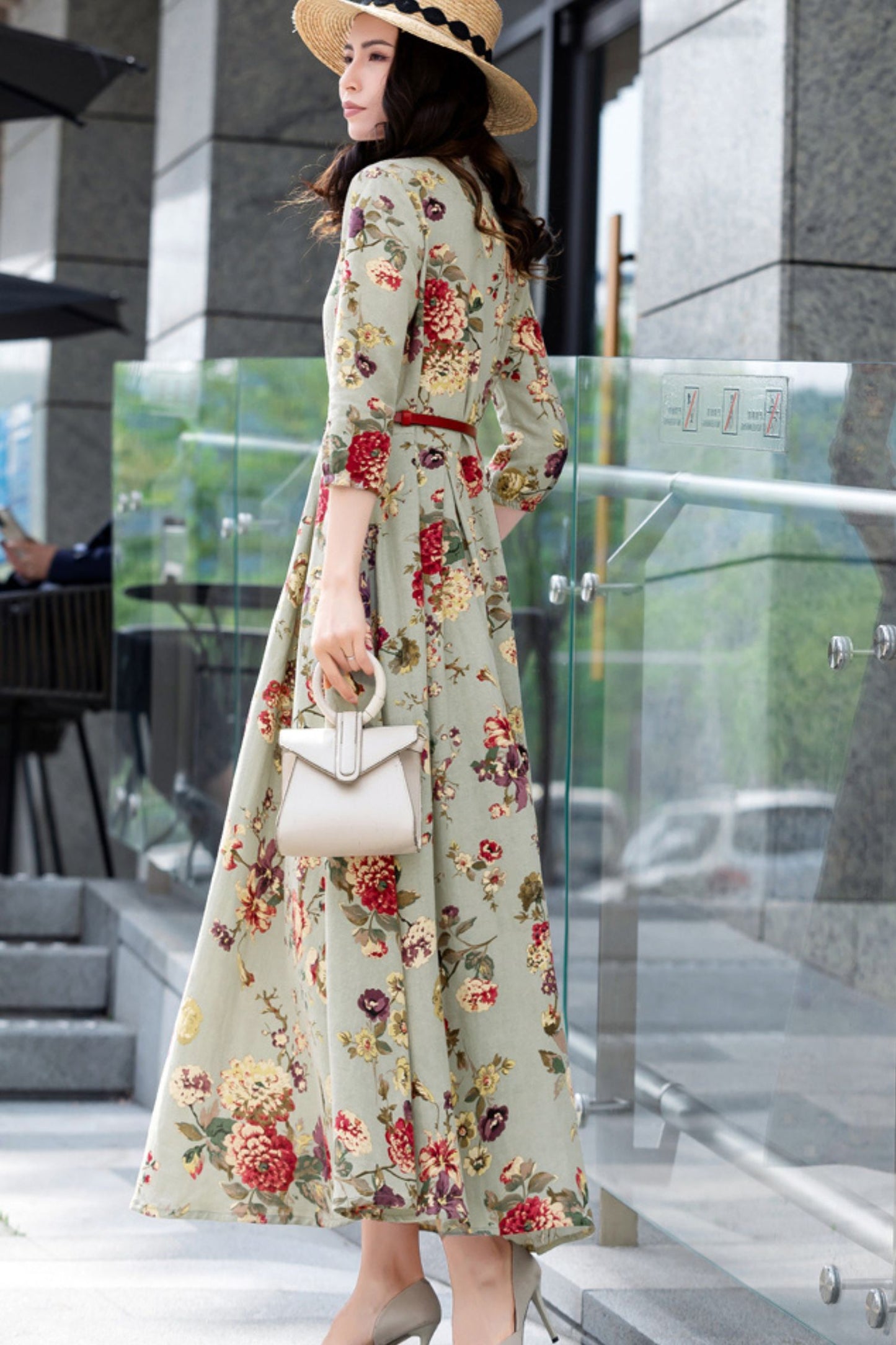 Maxi prom Floral Linen dress c5411