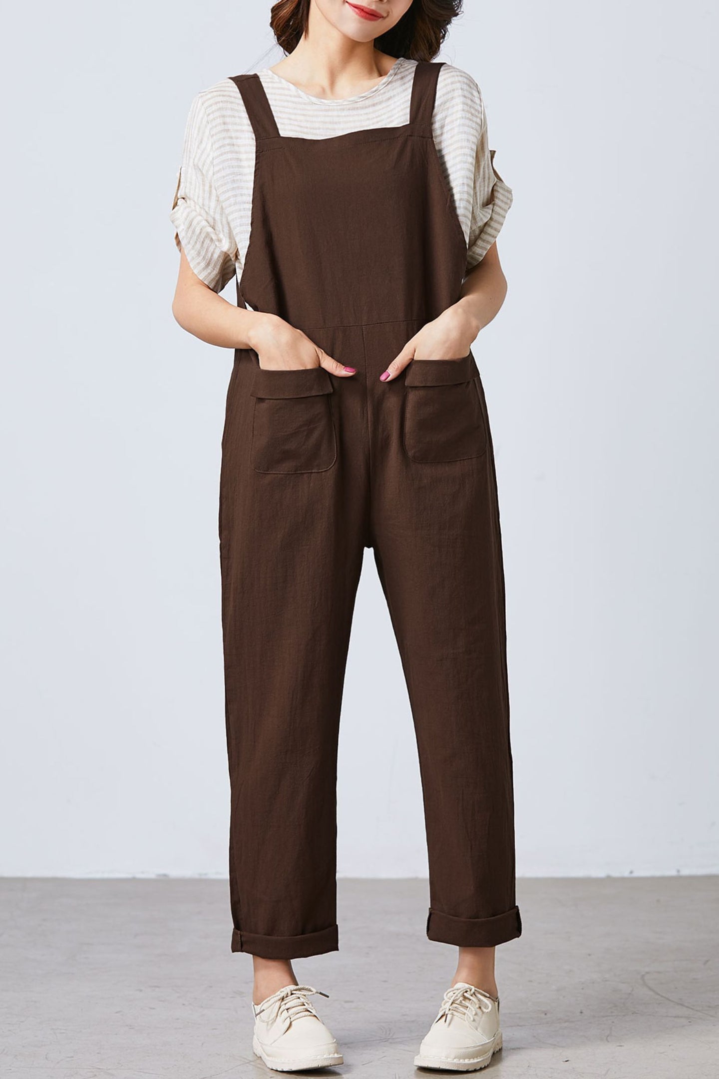 loose overalls, wide leg overalls, brown overalls C1696