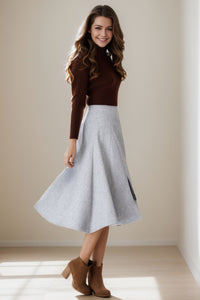 Winter gray wool asymmetrical skirt C4258