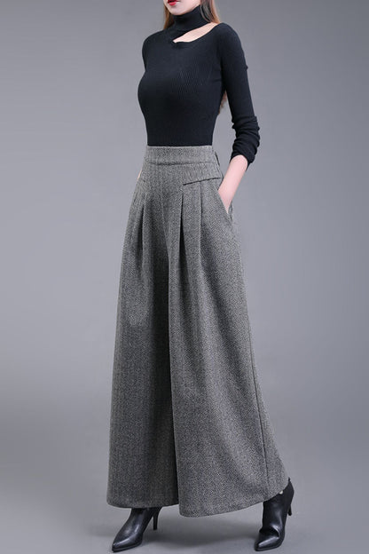 Long wide leg winter wool pants c5085