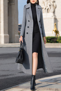 winter long grey wool coat C4149