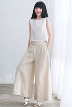 Load image into Gallery viewer, Beige Linen palazzo pants for Women C2660
