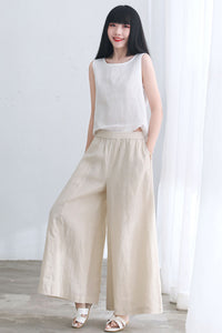 Beige Linen palazzo pants for Women C2660