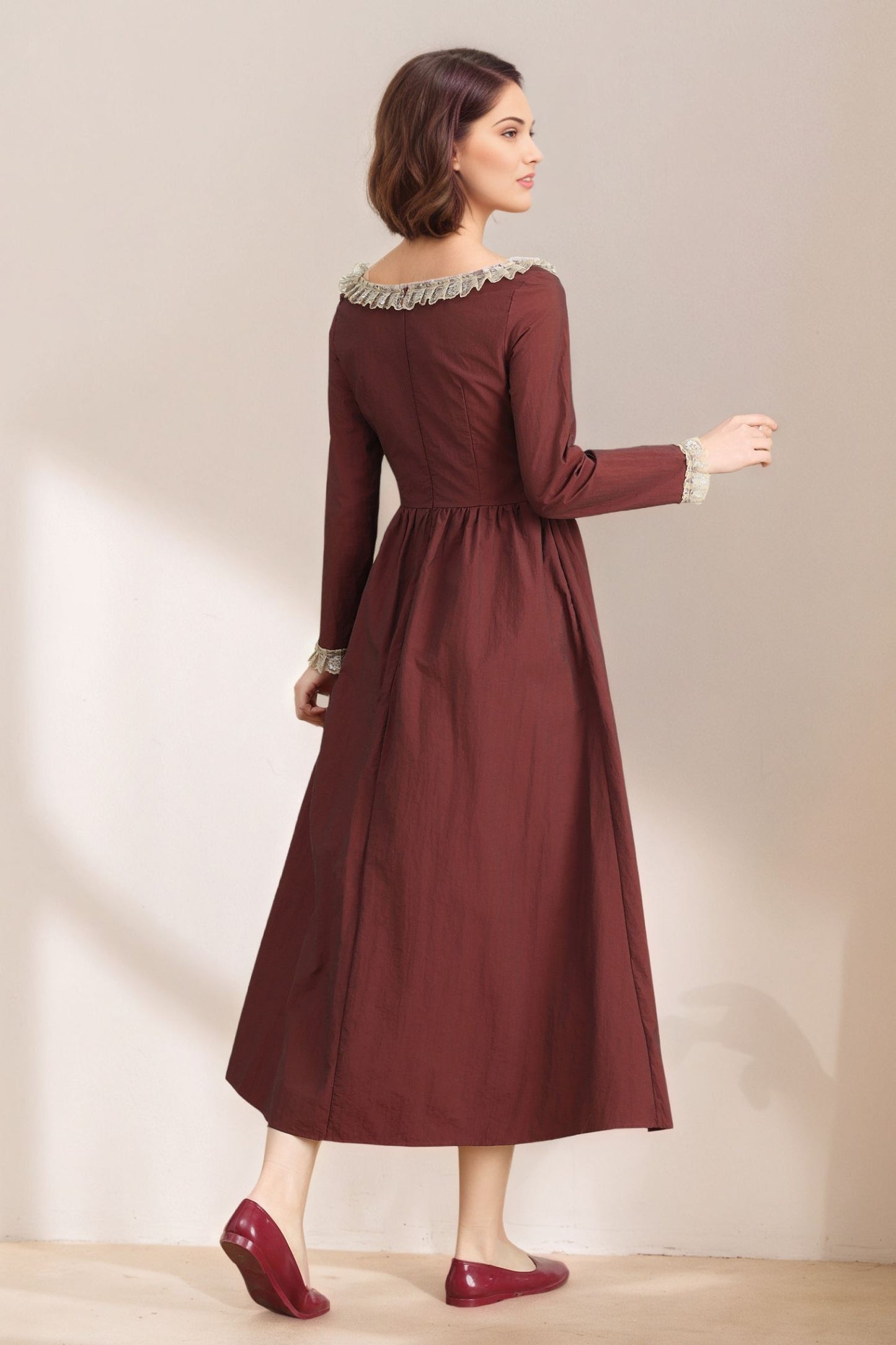 Women's Burgundy Princess linen dress C5331