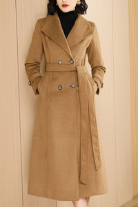 Women's Autumn and winter camel plaid coat C4216