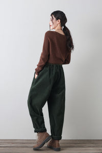 Wide leg winter corduroy pants women C4344