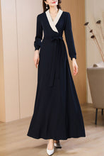 Load image into Gallery viewer, Navy blue spring and autumn V-neck long dress C4172
