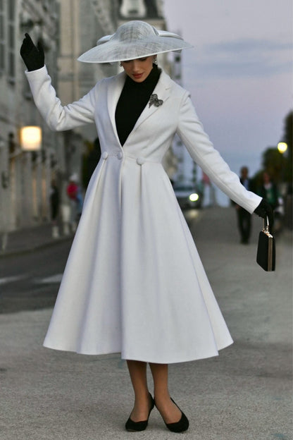 White Wedding Maxi Wool Coat C5300