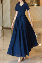 Load image into Gallery viewer, Navy blue summer new chiffon big swing long dress C4120
