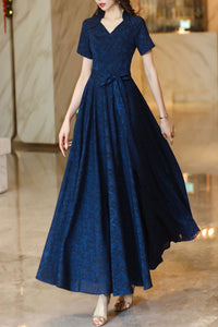 Navy blue summer new chiffon big swing long dress C4120