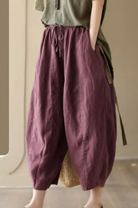 Loose fitting lantern linen pants C4425