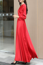 Load image into Gallery viewer, Red long-sleeved V-neck long dress C4178
