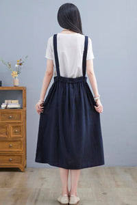 Linen Pinafore Dress, Linen midi dress C2255