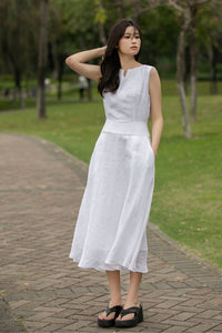 Sleeveless linen midi womens Dress C4013