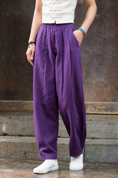 Orange Cotton Linen Lantern Pants - High Waist Wide Leg Comfort L0611