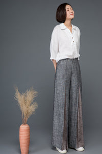 pleated linen womens wide leg pants C1152