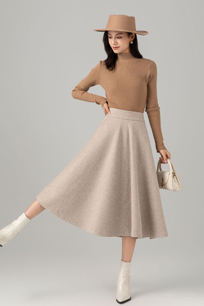High Waisted A Line Wool Skirt C5279