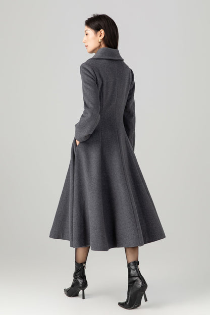 Gray double breasted long wool coat C5270