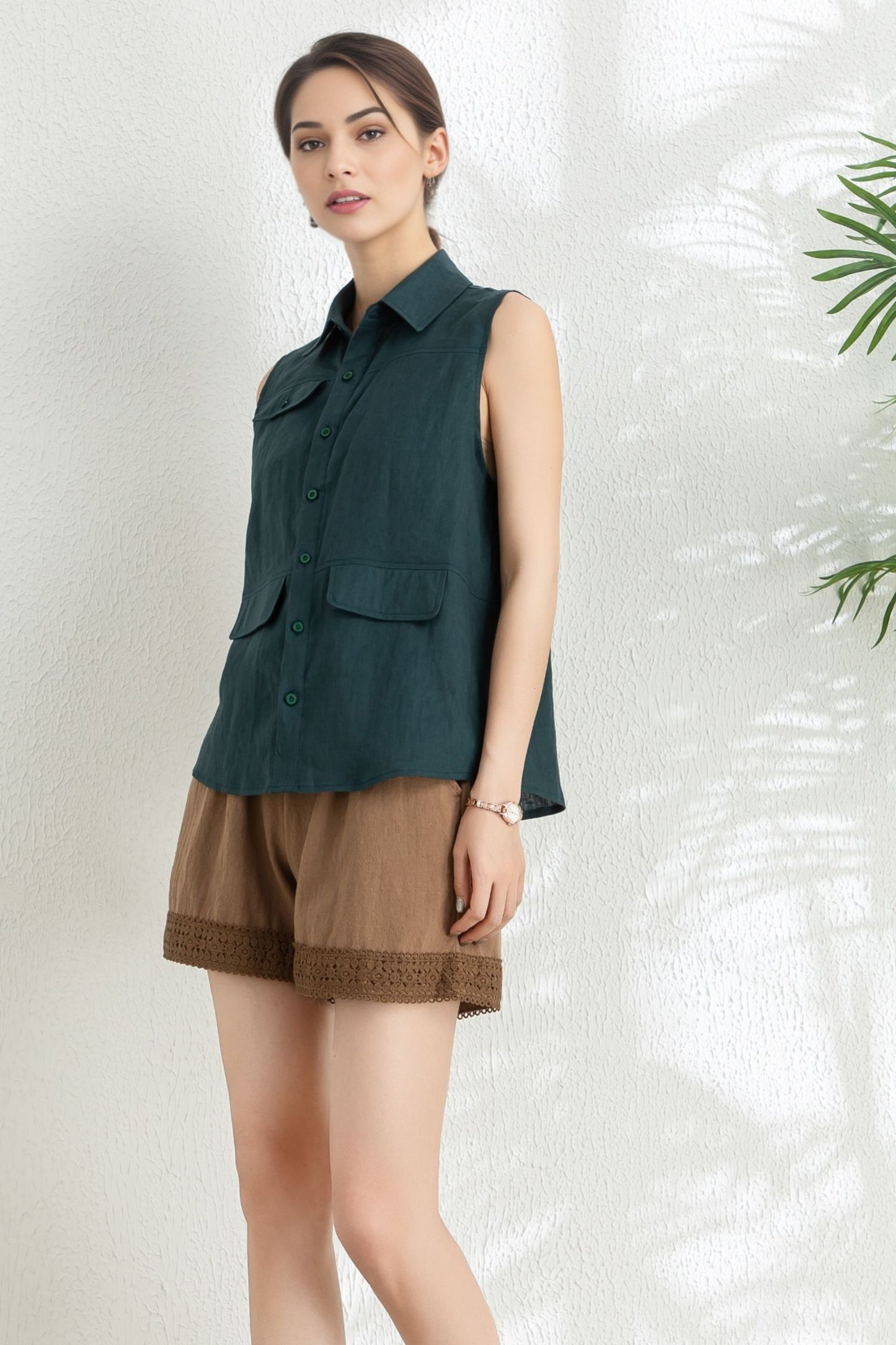 Women's Summer Sleeveless Linen Shirt C5315