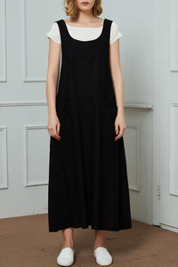 oversized black linen dress C1468