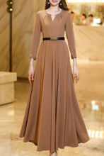 Load image into Gallery viewer, khaki waisted long spring and autumn dress C4183
