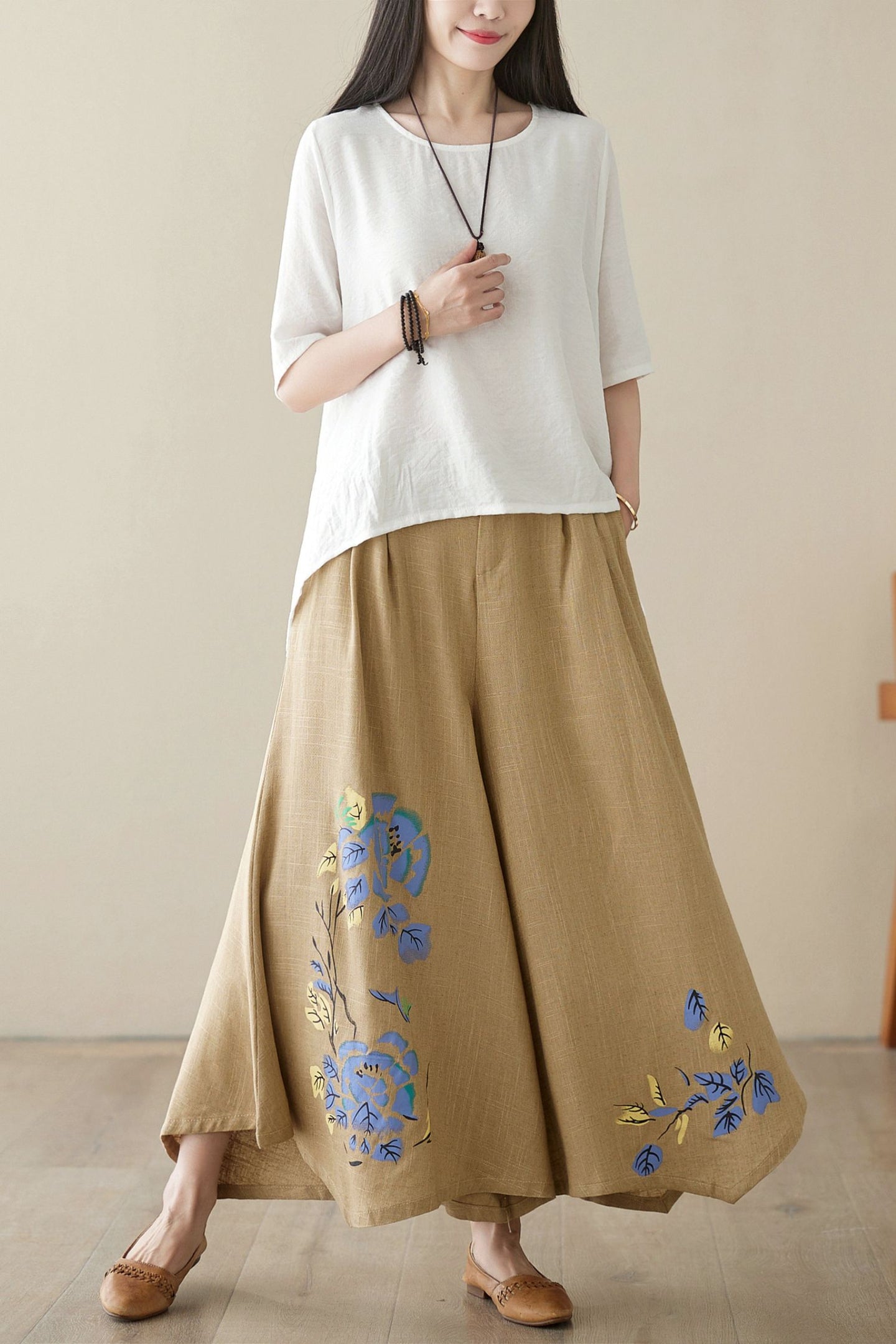 Linen printed pants Women C3959