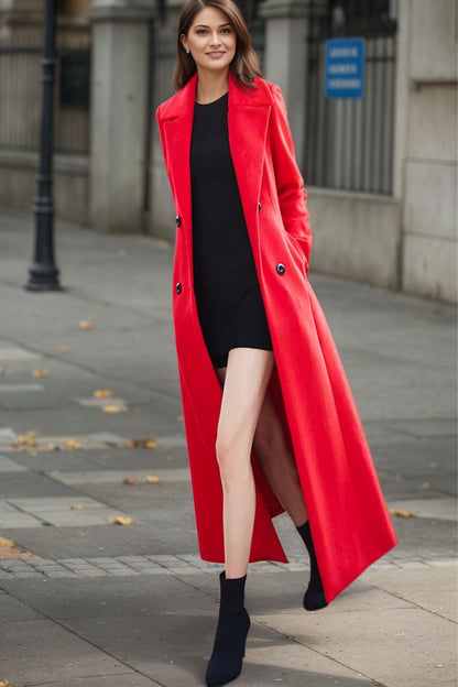 Double-breasted Red Wool Coat C4948