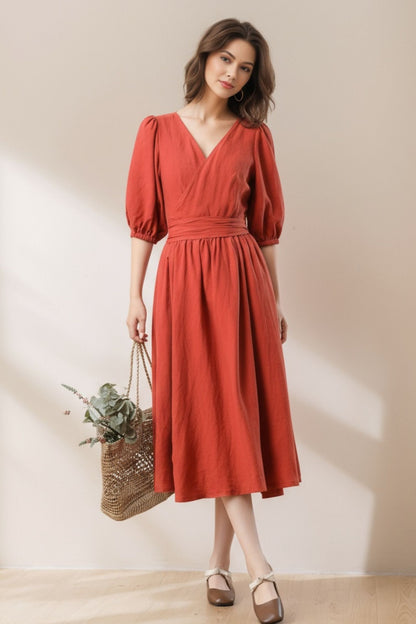 Women's Orange Linen Dress C5328