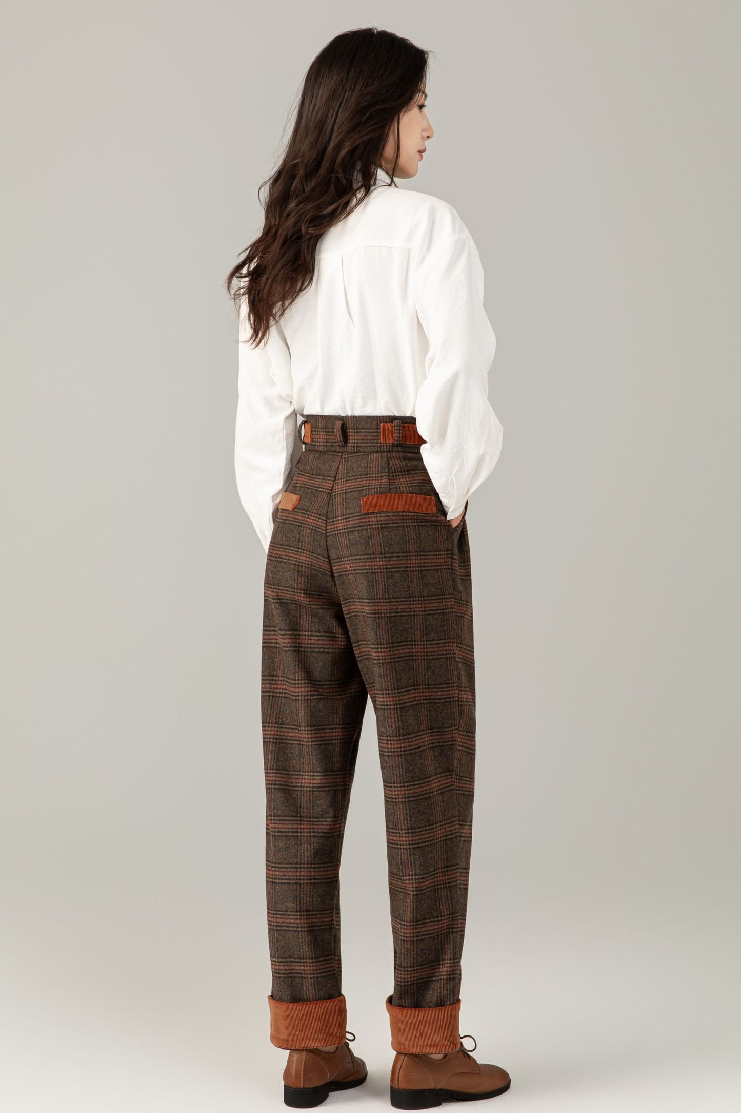 High waist womens wide leg wool pants C5249
