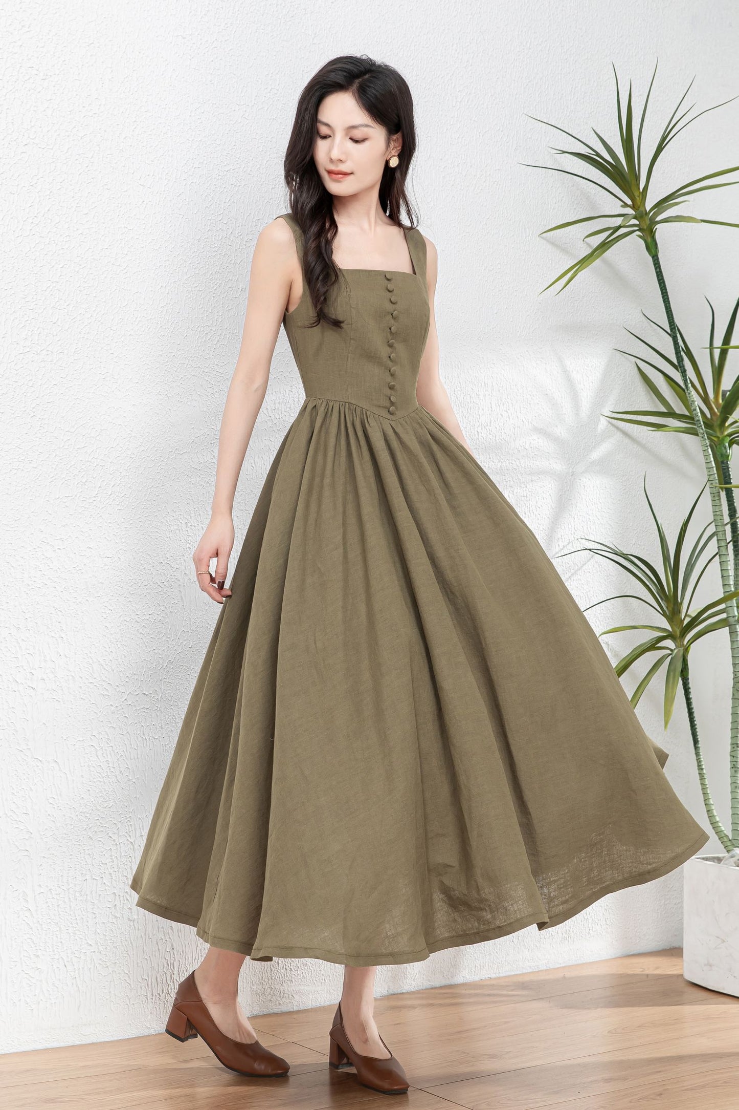 Sleeveless Linen Pinafore Dress C4763