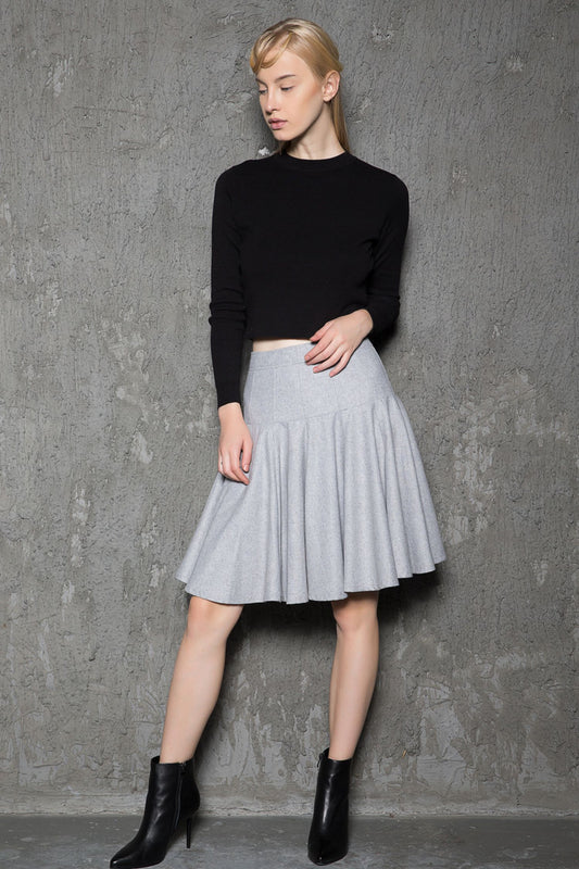 Pleated gray winter womens swing skirt C731