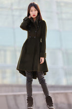 Load image into Gallery viewer, Green Asymmetrical winter wool coats for women C178
