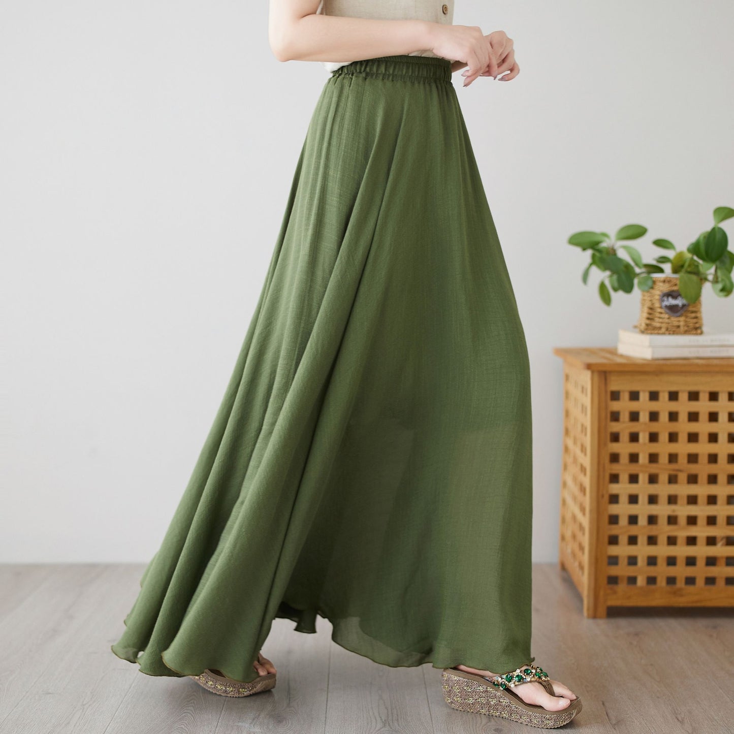 Bohemian Green Maxi Skirt c4893