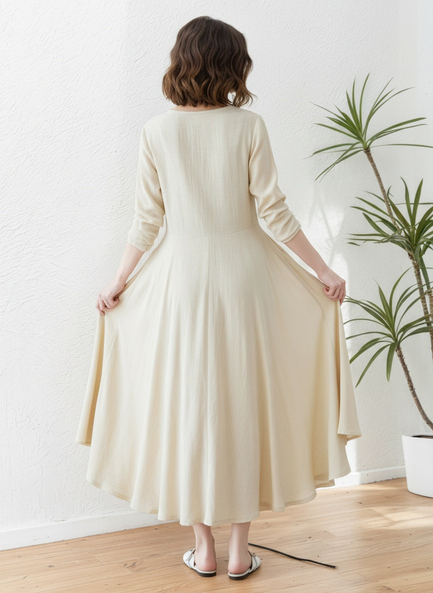 Asymmetrical spring Linen dress C5414