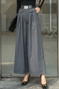 Gray Wide Leg pants palazzo wool pants  C2538