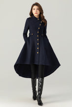 Load image into Gallery viewer, Womens Asymmetrical Navy Wool Coat C3700
