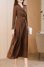 Load image into Gallery viewer, Brown spring and autumn V-neck long dress C4173
